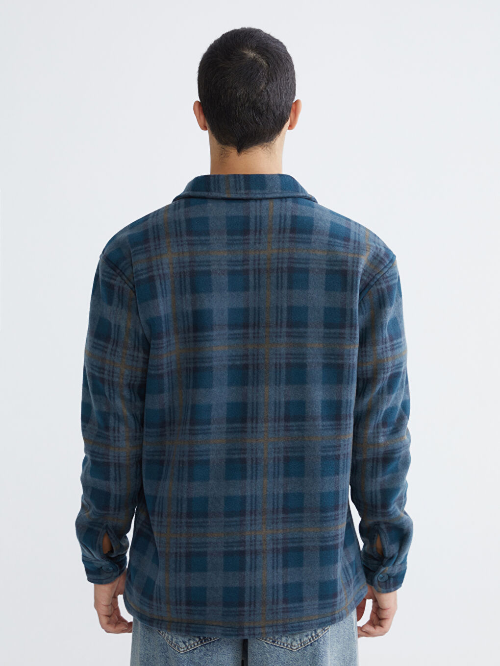 Petrol Rahat Kalıp Uzun Kollu Ekose Erkek Gömlek Ceket-8