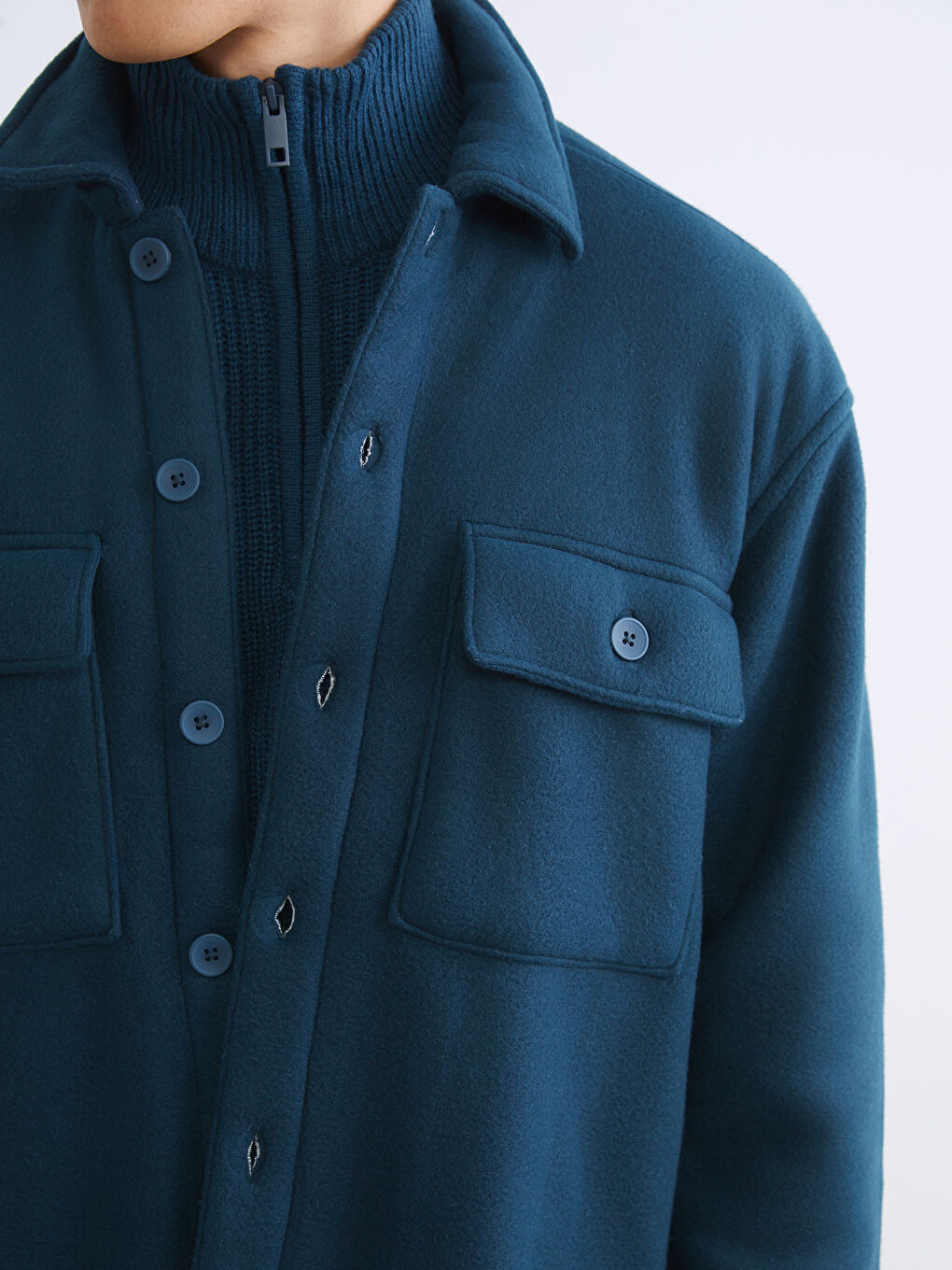 Petrol Rahat Kalıp Uzun Kollu Erkek Gömlek Ceket-2