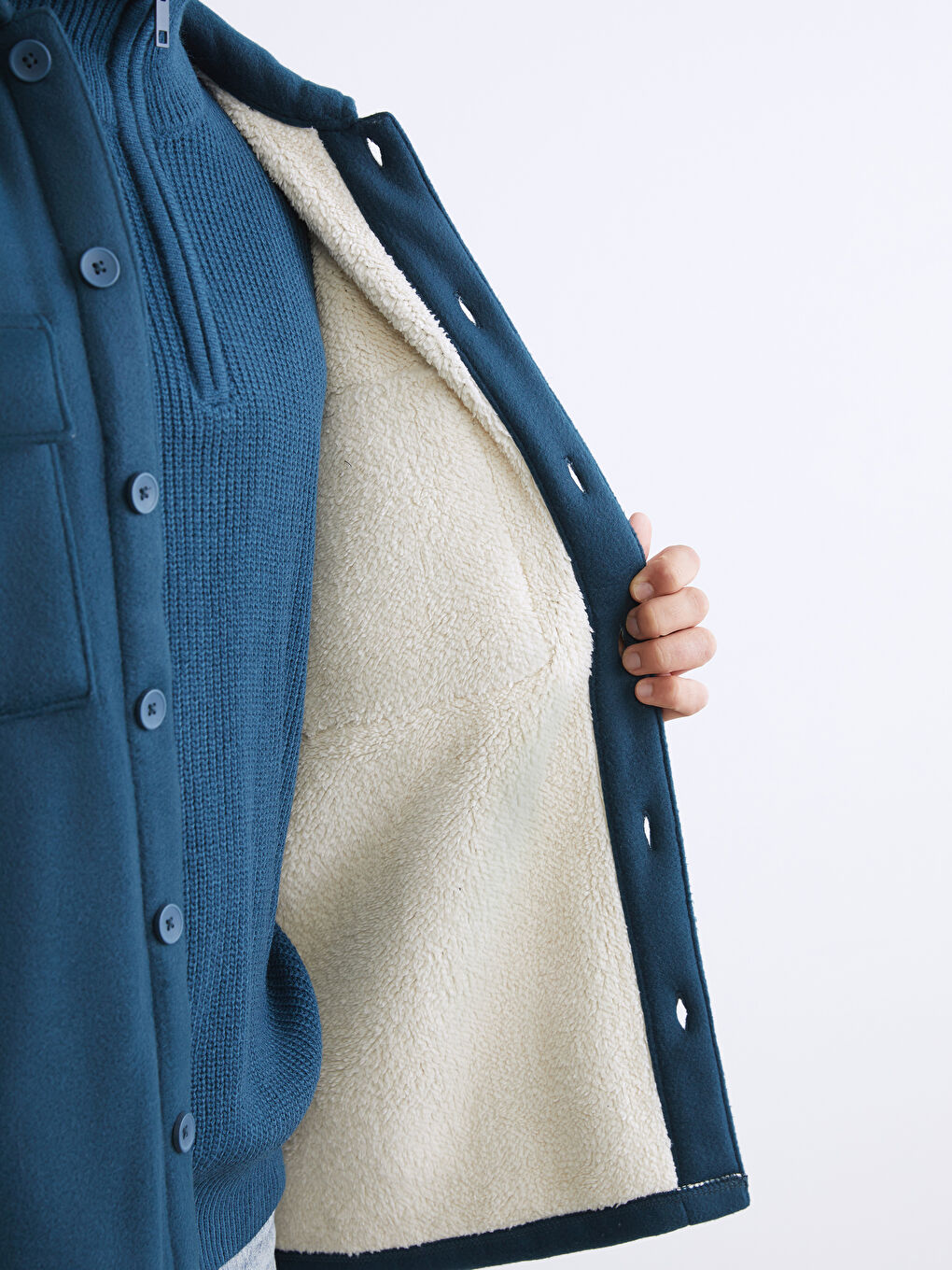 Petrol Rahat Kalıp Uzun Kollu Erkek Gömlek Ceket-3