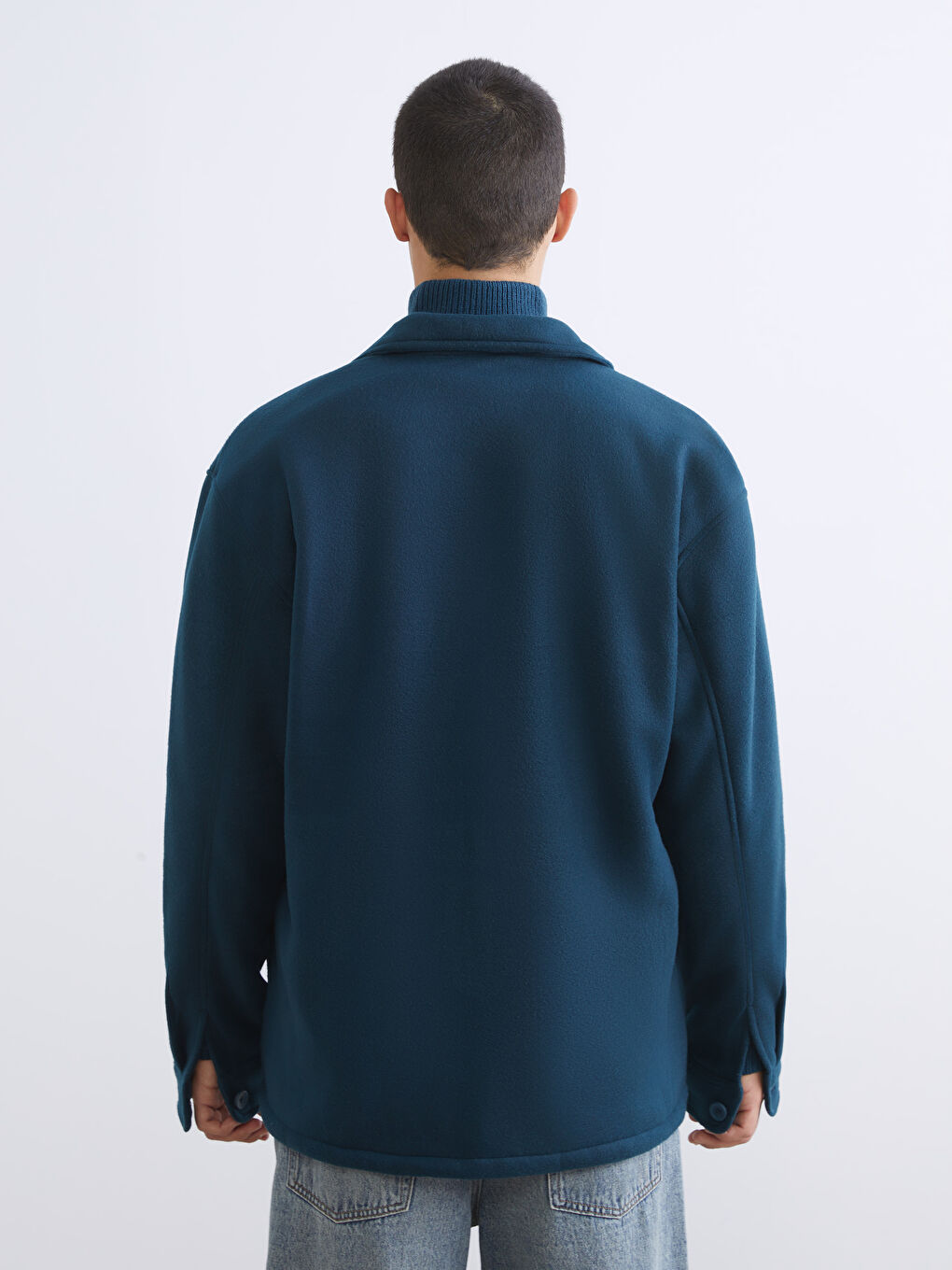 Petrol Rahat Kalıp Uzun Kollu Erkek Gömlek Ceket-4