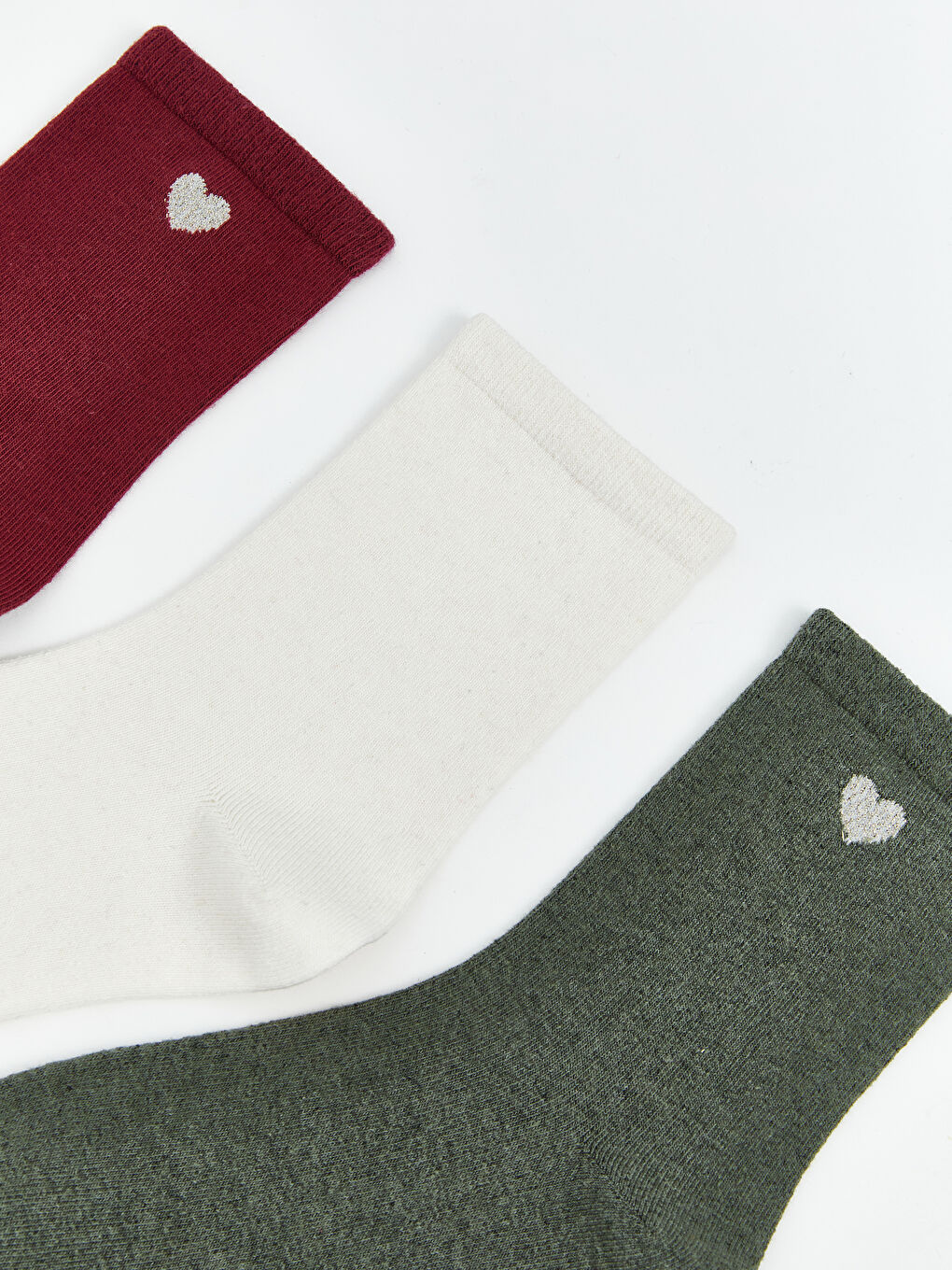 Bordo Kalp Baskılı Kadın Soket Çorap 3'lü-1