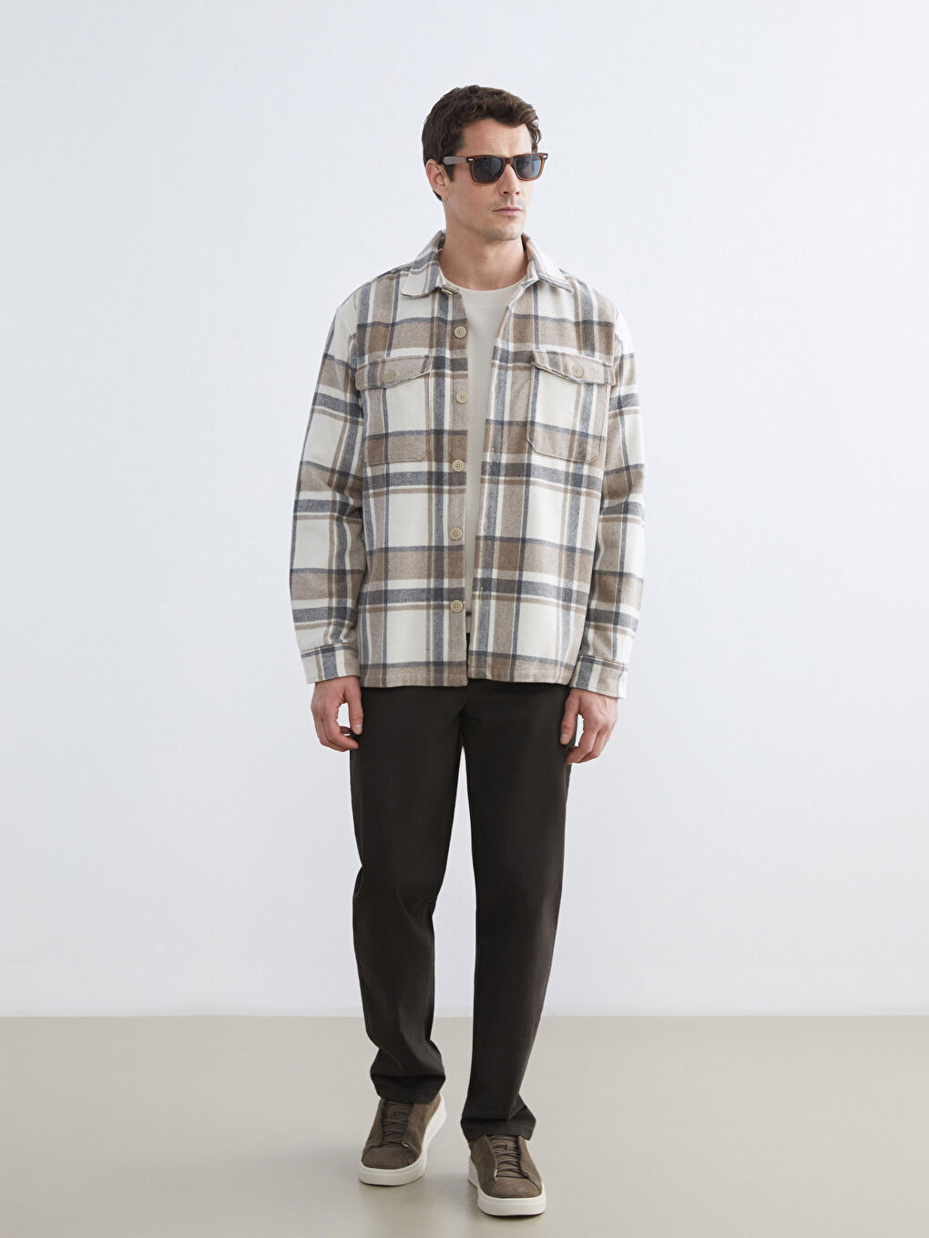 Рубашка из фланели в клетку с длинным рукавом стандартного кроя для мужчин-1