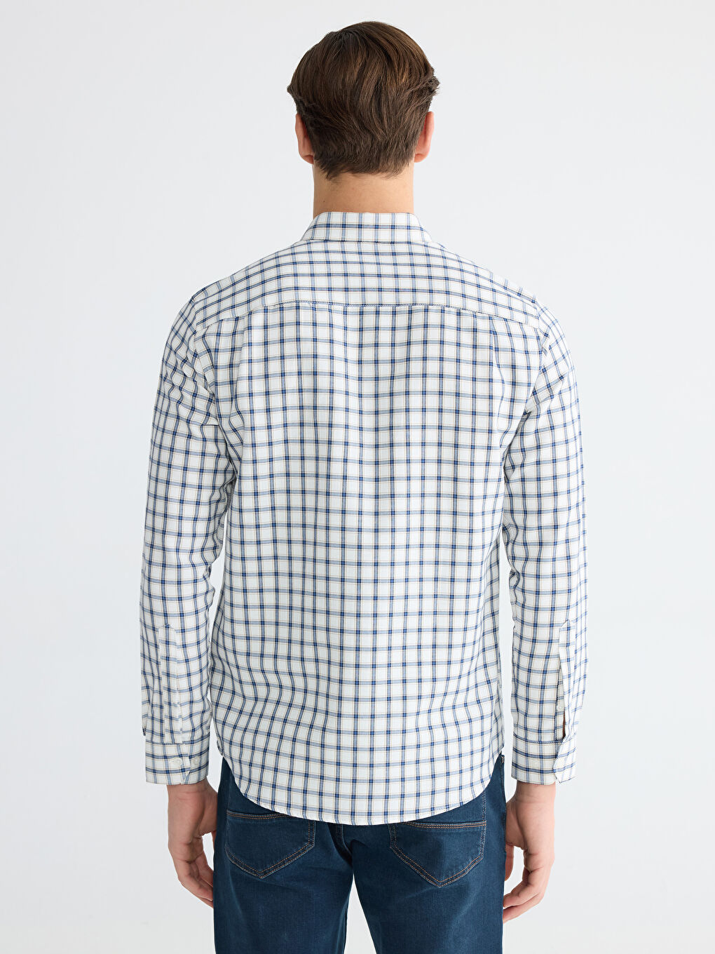 Bej Regular Fit Ekose Gabardin Erkek Gömlek-3