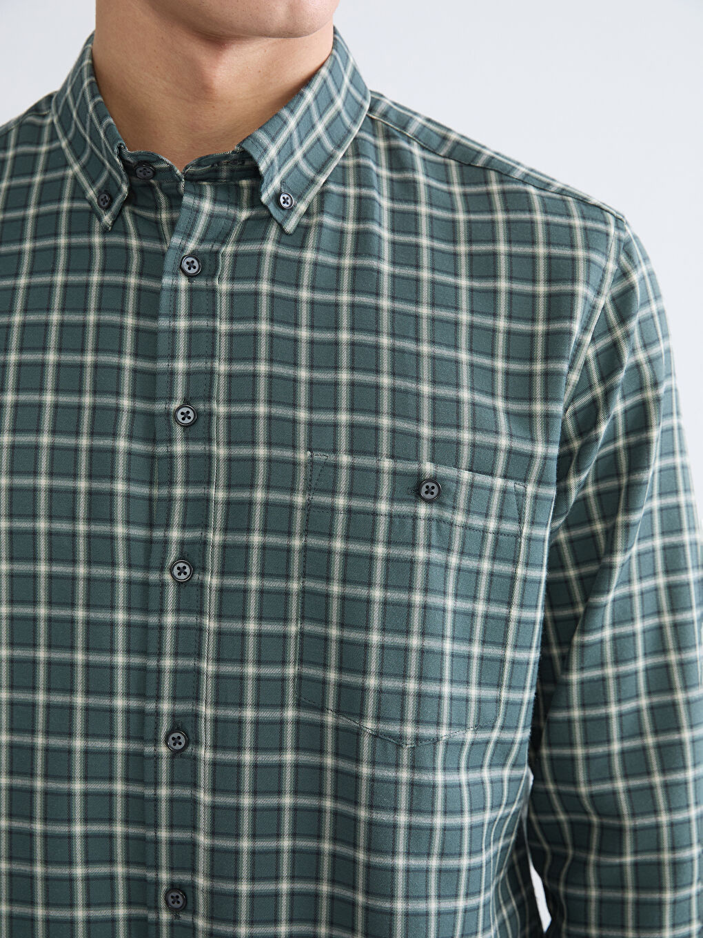 Haki Regular Fit Ekose Gabardin Erkek Gömlek-2