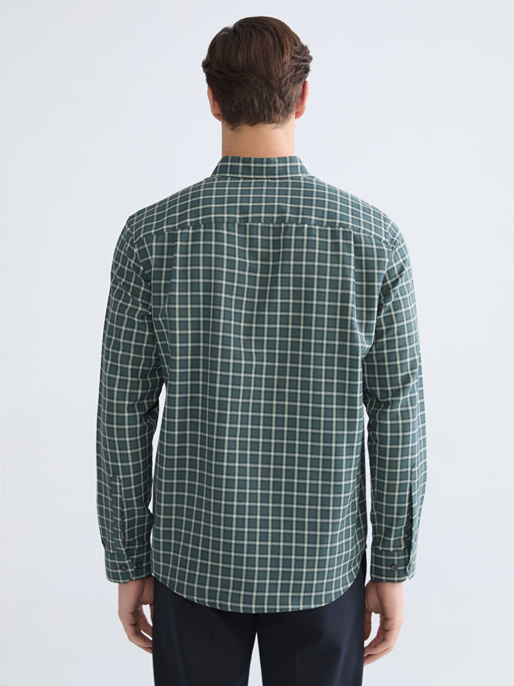 Haki Regular Fit Ekose Gabardin Erkek Gömlek-3