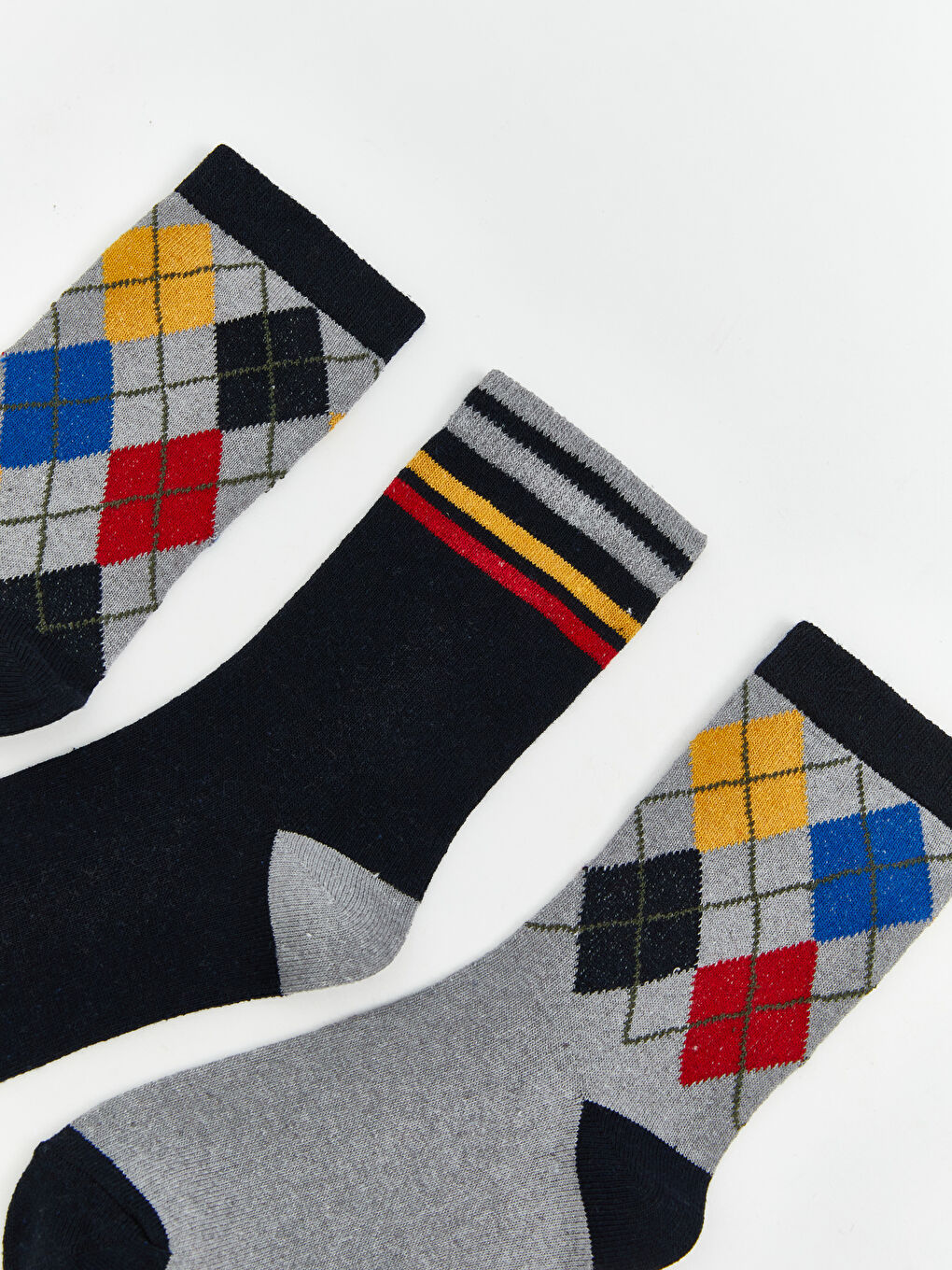 Gri Desenli Erkek Çocuk Soket Çorap 3'lü-1