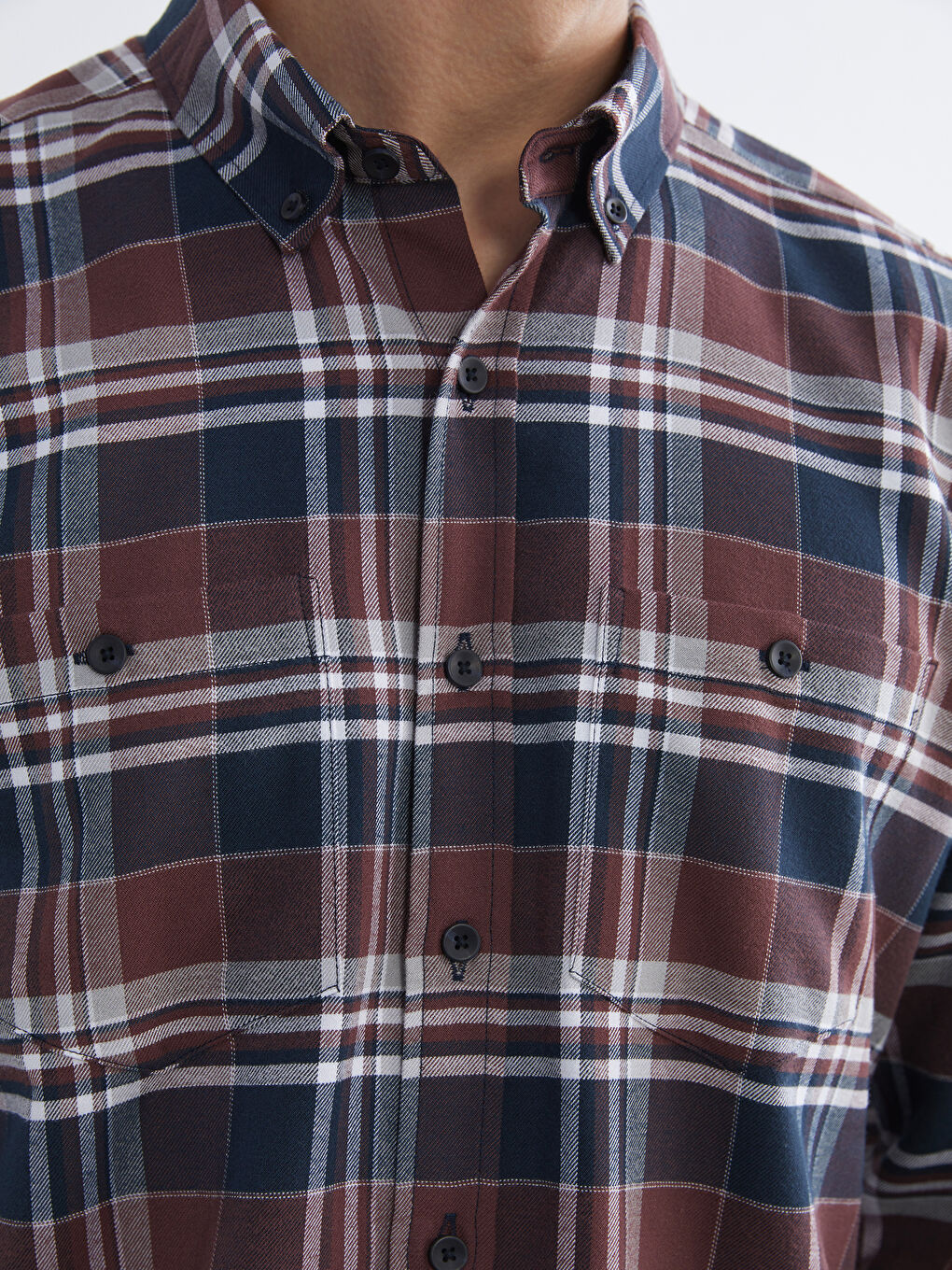 Bordo Regular Fit Ekose Gabardin Erkek Gömlek-2