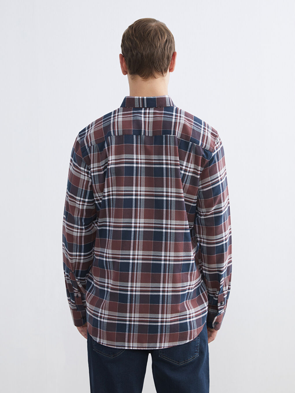 Bordo Regular Fit Ekose Gabardin Erkek Gömlek-3