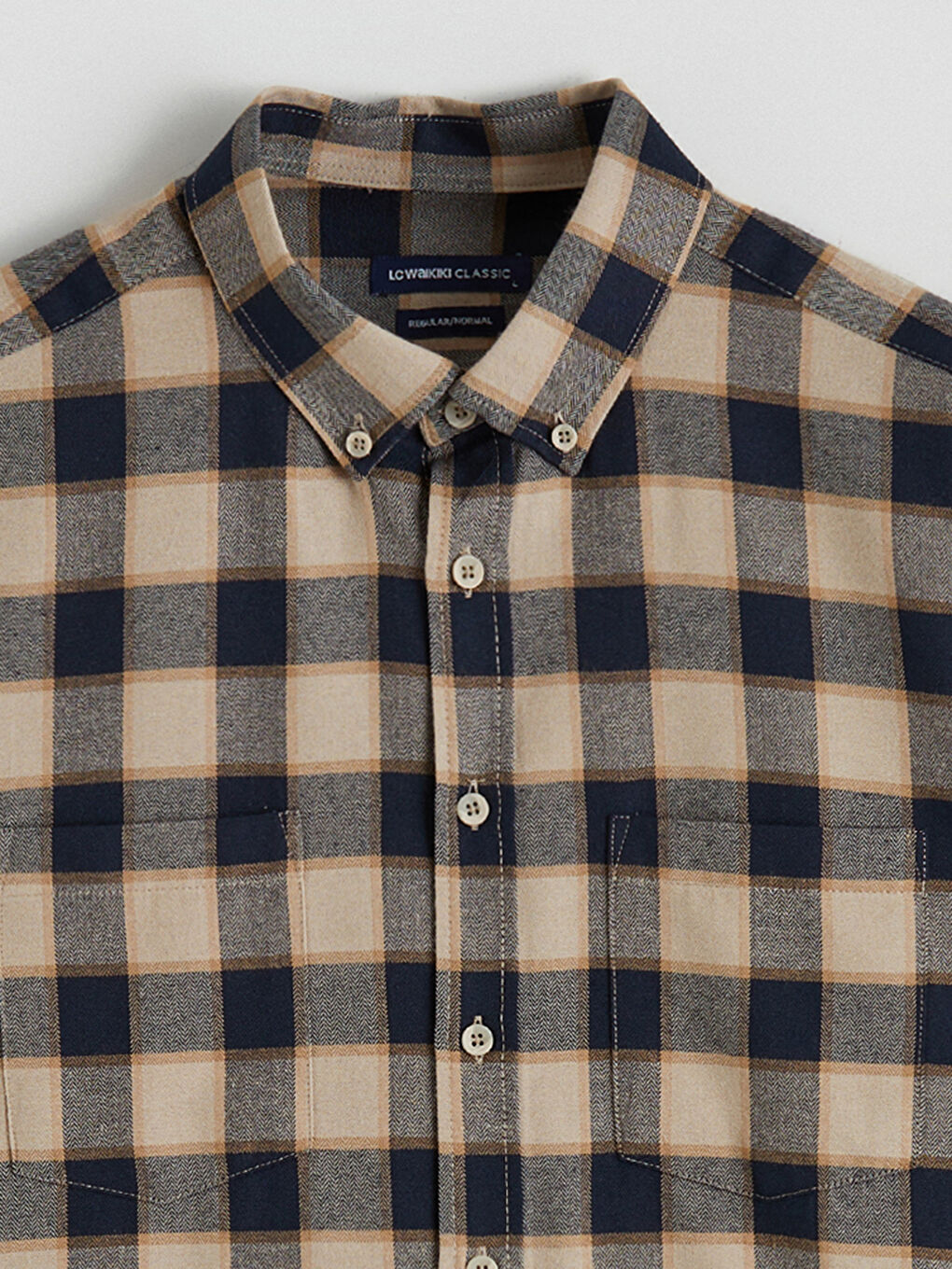 Bej Uzun Kollu Ekose Desenli Erkek Gömlek-5