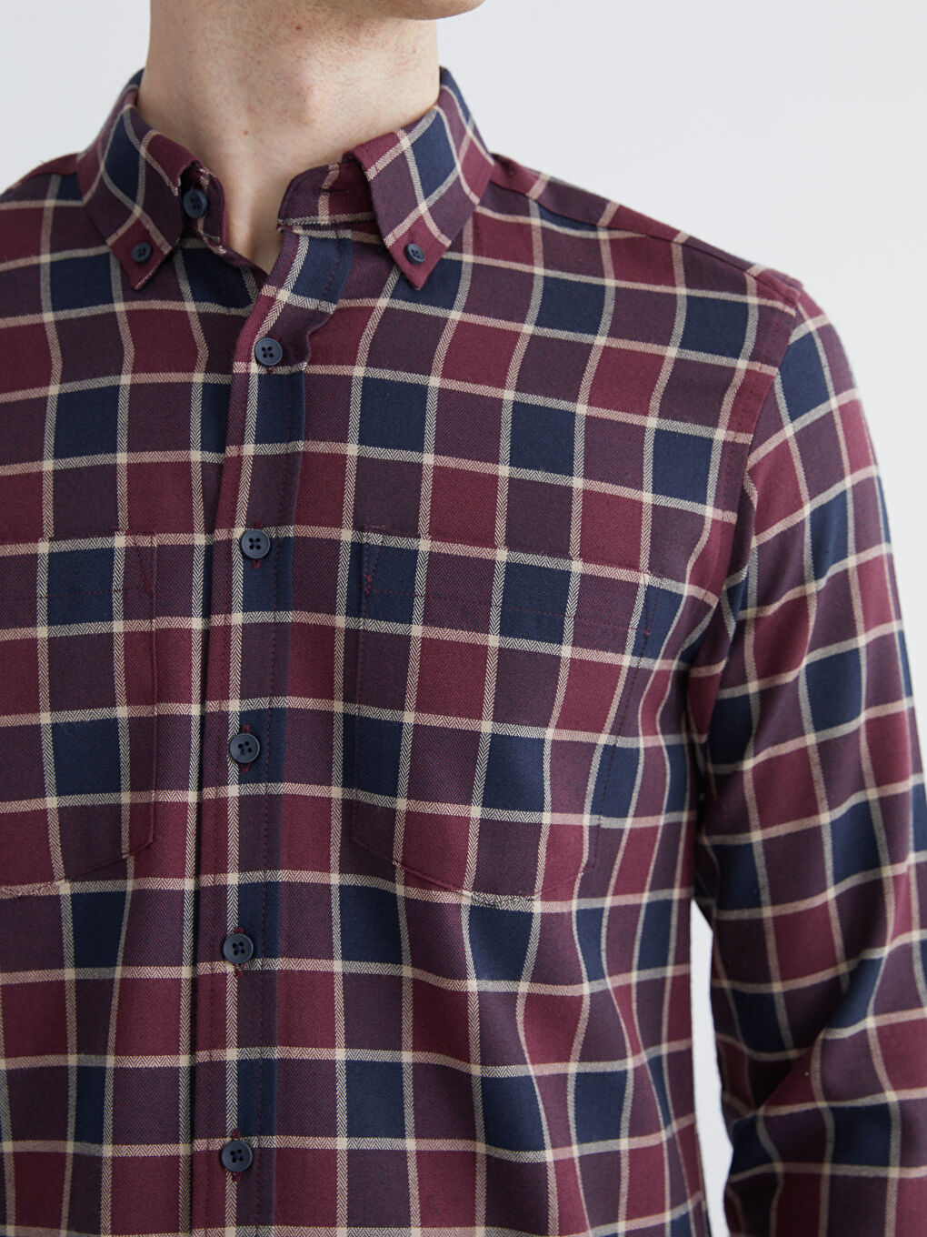 Bordo Uzun Kollu Ekose Desenli Erkek Gömlek-2