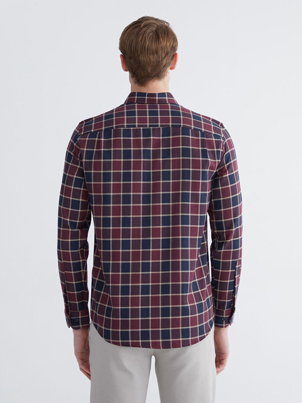 Bordo Uzun Kollu Ekose Desenli Erkek Gömlek-3