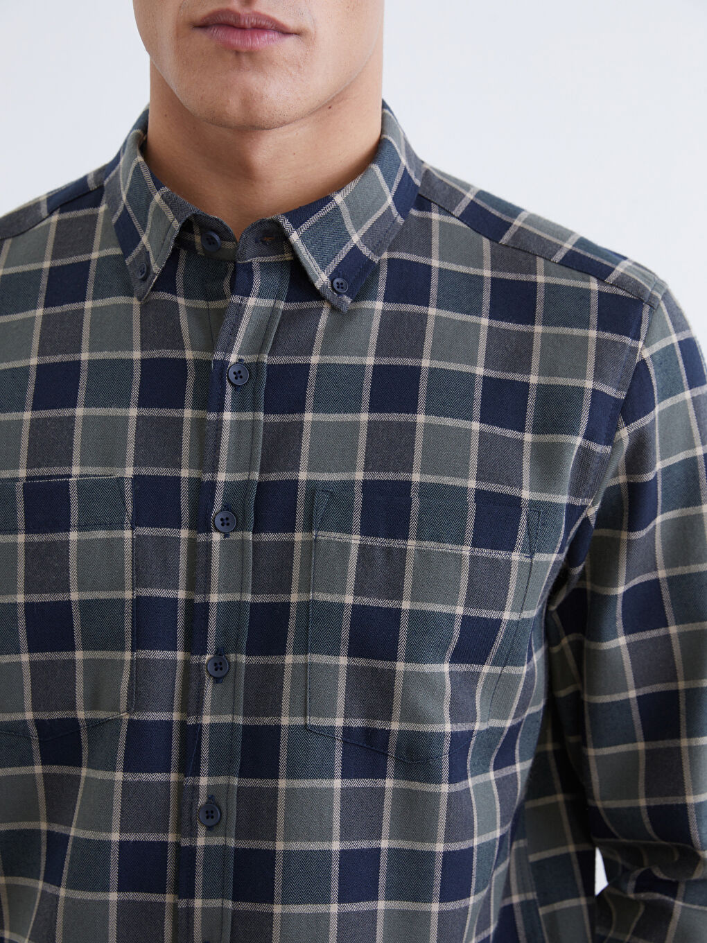 Yeşil Uzun Kollu Ekose Desenli Erkek Gömlek-2