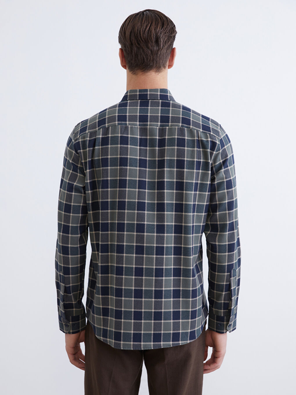 Yeşil Uzun Kollu Ekose Desenli Erkek Gömlek-3