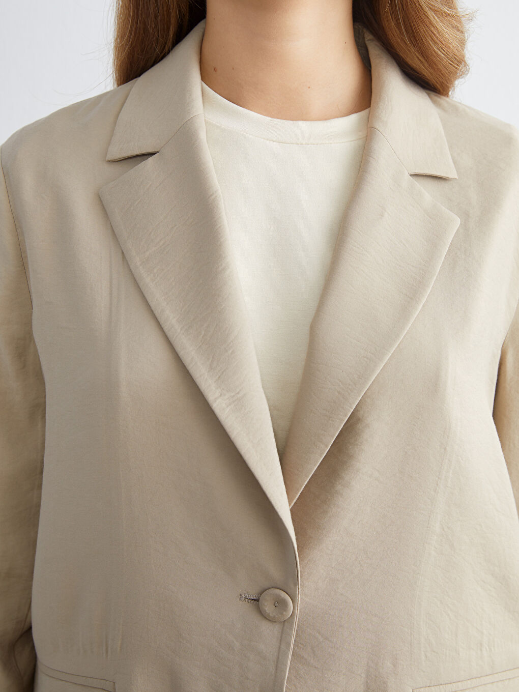 Bej Gabardin Kadın Blazer Ceket-3