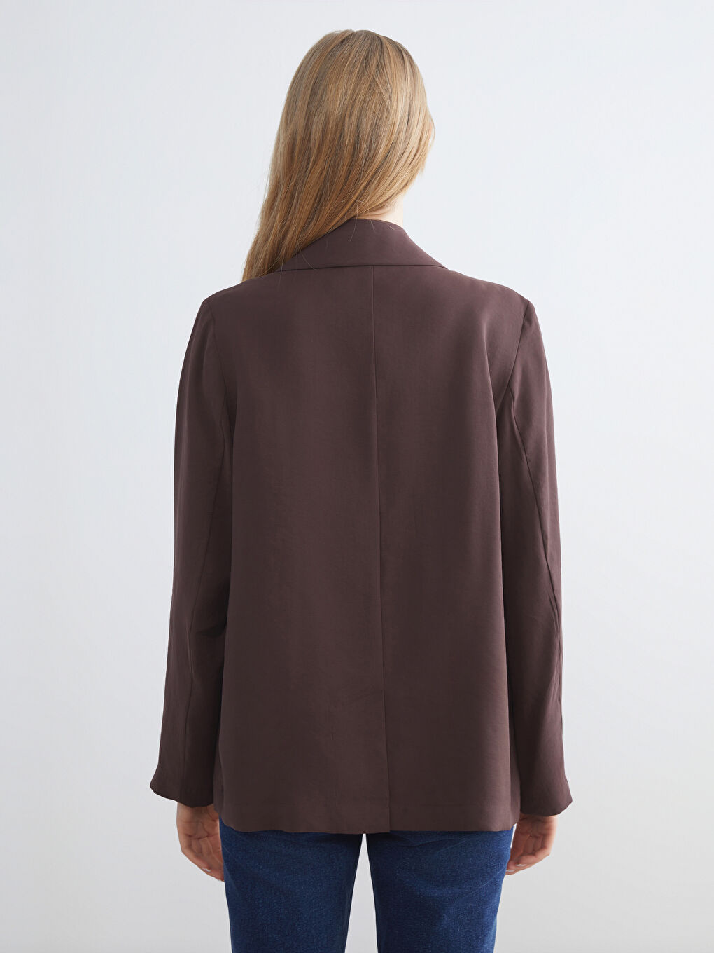 Kahverengi Gabardin Kadın Blazer Ceket-3