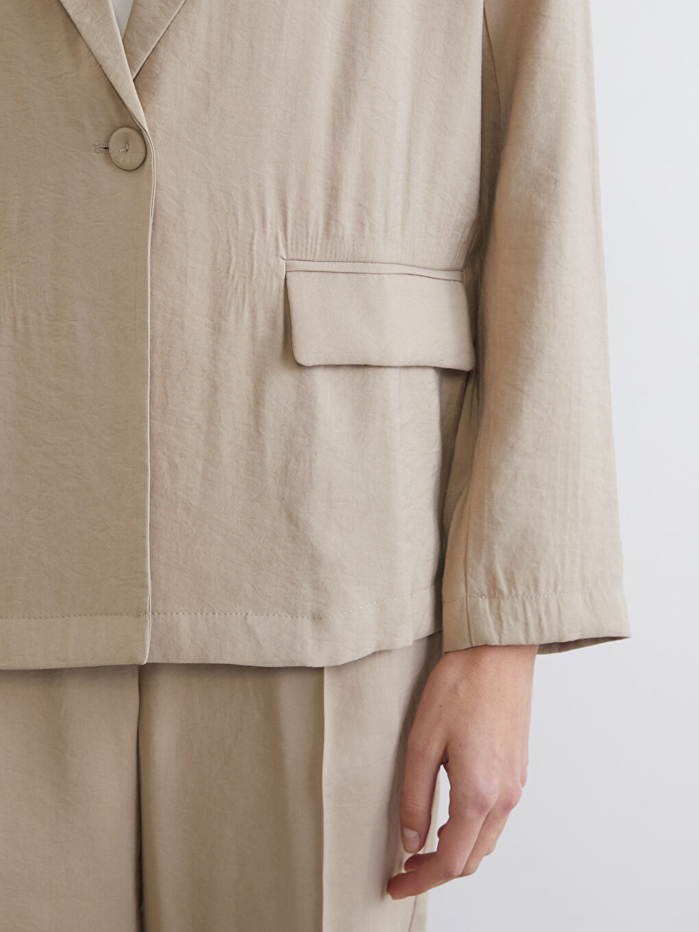 Bej Gabardin Kadın Blazer Ceket-2