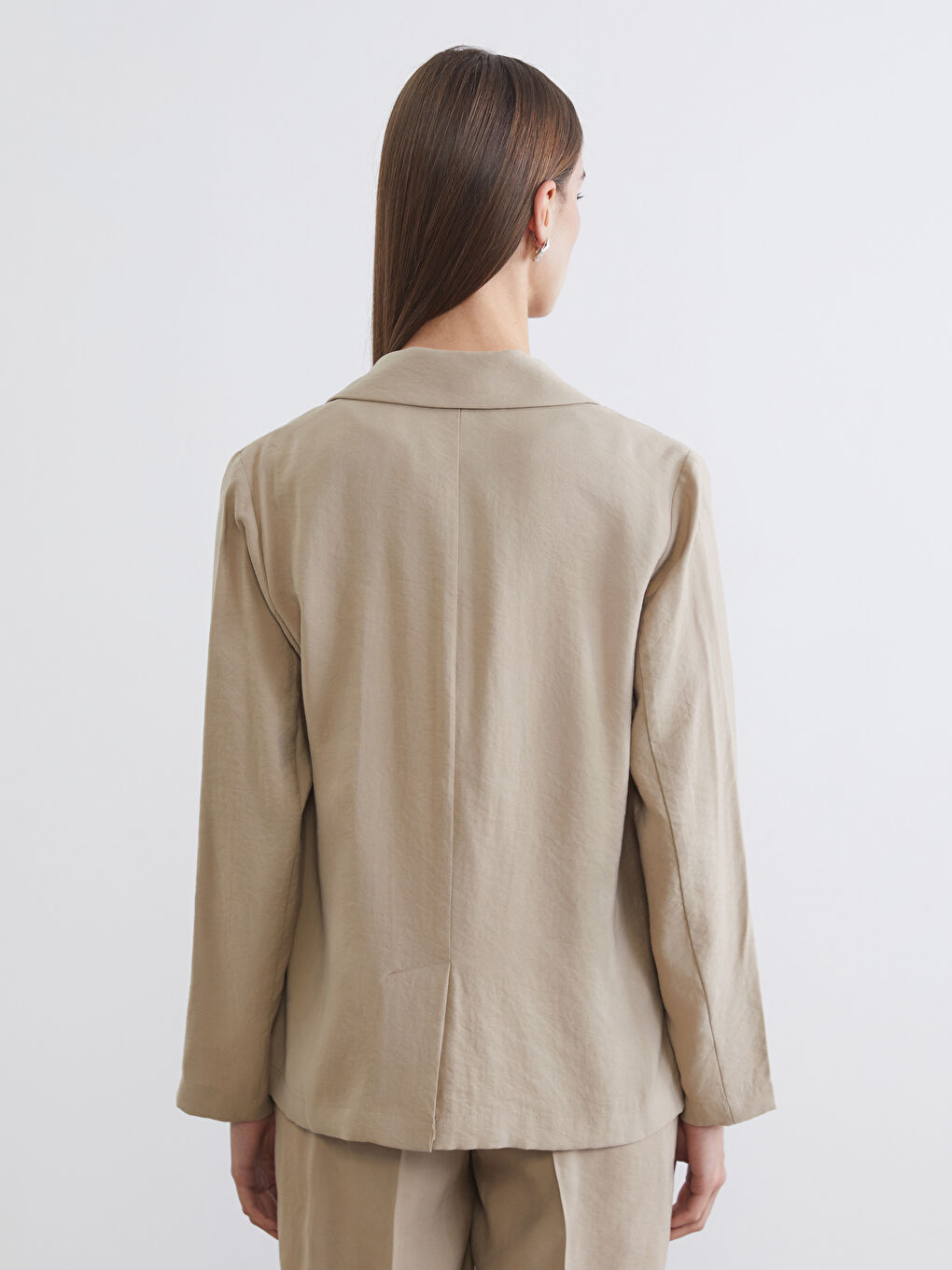 Bej Gabardin Kadın Blazer Ceket-4