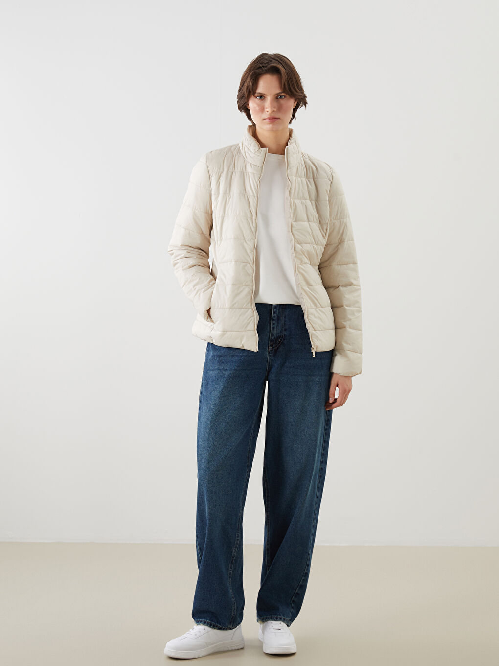 Funnel Neck Quilted Women's Puffer Coat-1