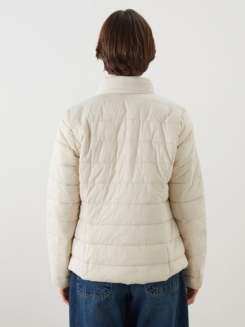 Funnel Neck Quilted Women's Puffer Coat-4
