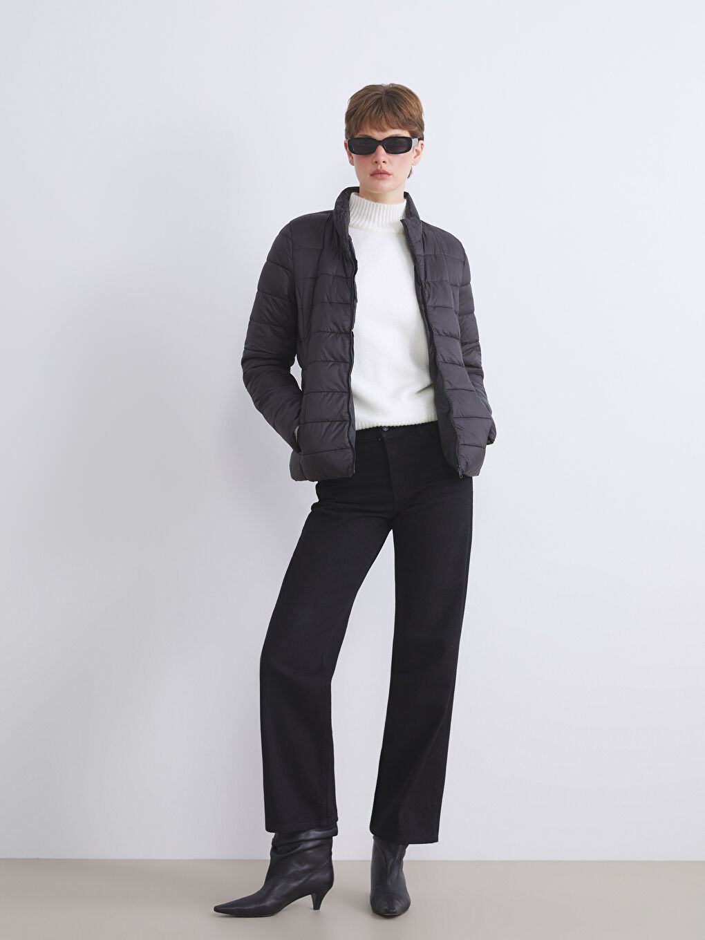 Funnel Neck Quilted Women's Puffer Coat-1