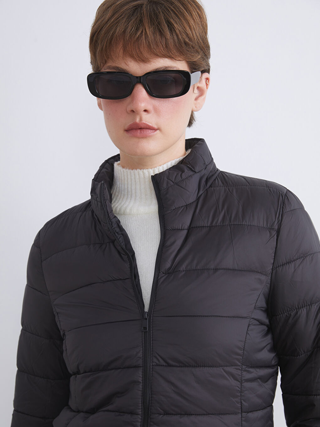 Funnel Neck Quilted Women's Puffer Coat-2