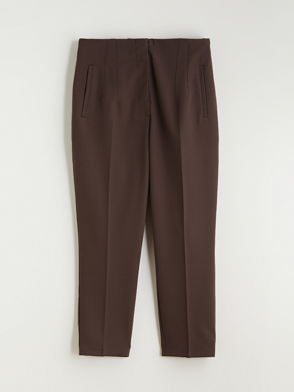 Kahverengi Yüksek Bel Cigarette Pileli Kadın Pantolon-6