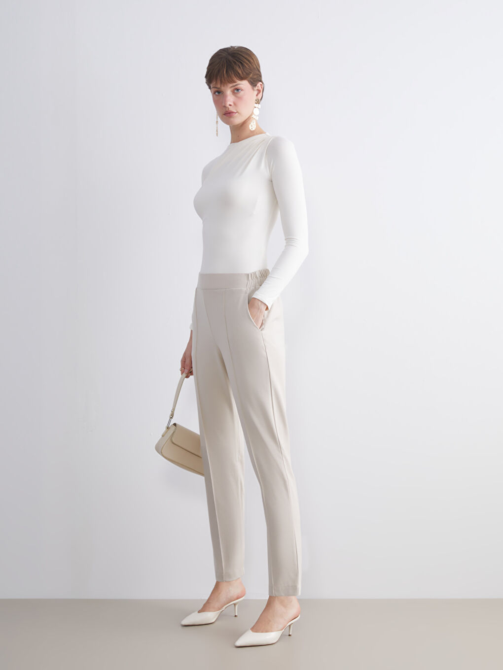Plus Size Women's Cigarette Trousers with Elastic Waistband