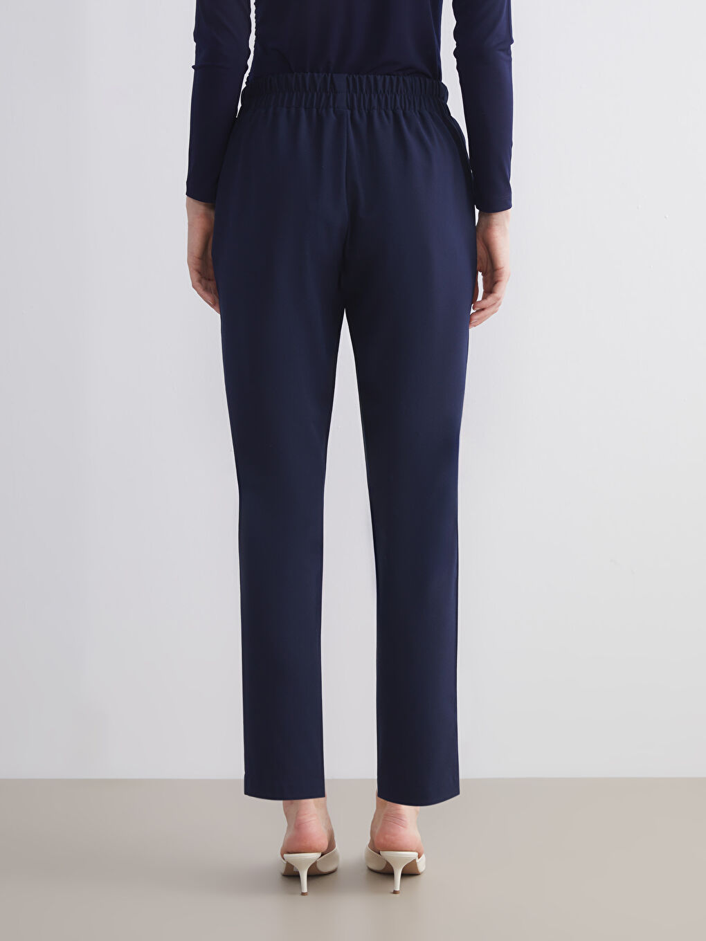 Lacivert Büyük Beden Beli Lastikli Kadın Cigarette Pantolon-5