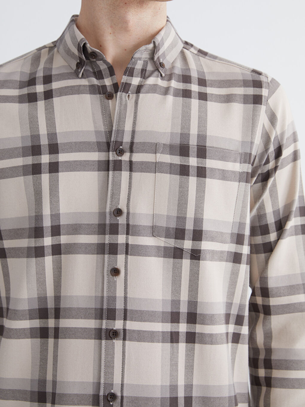 Kahverengi Regular Fit Uzun Kollu Ekose Erkek Gömlek-2