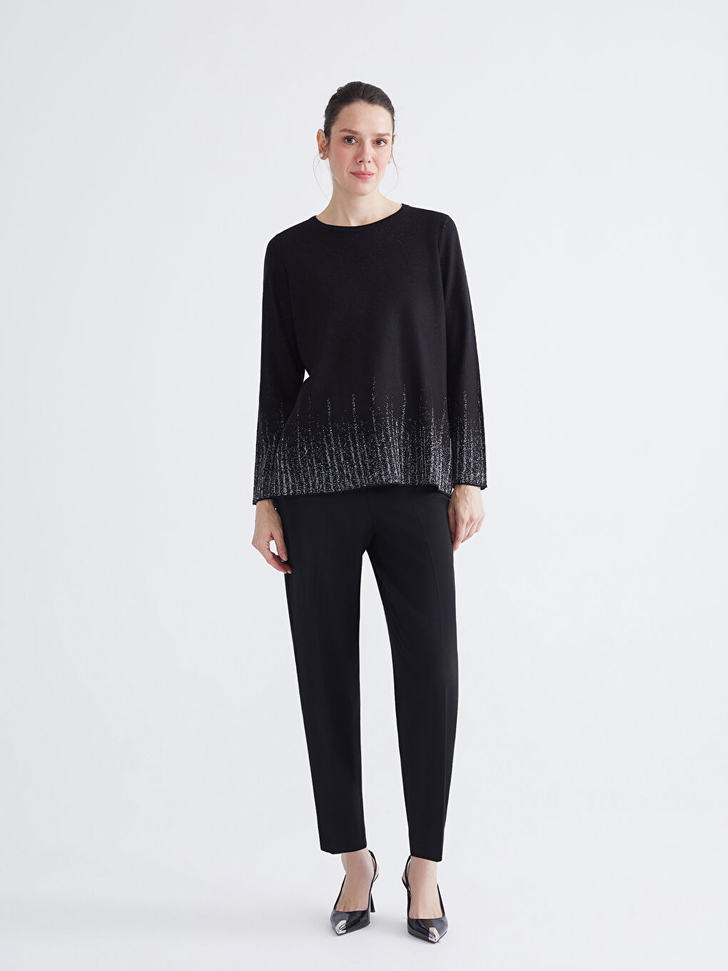 Crew Neck Patterned Women's Knitwear Sweater-1