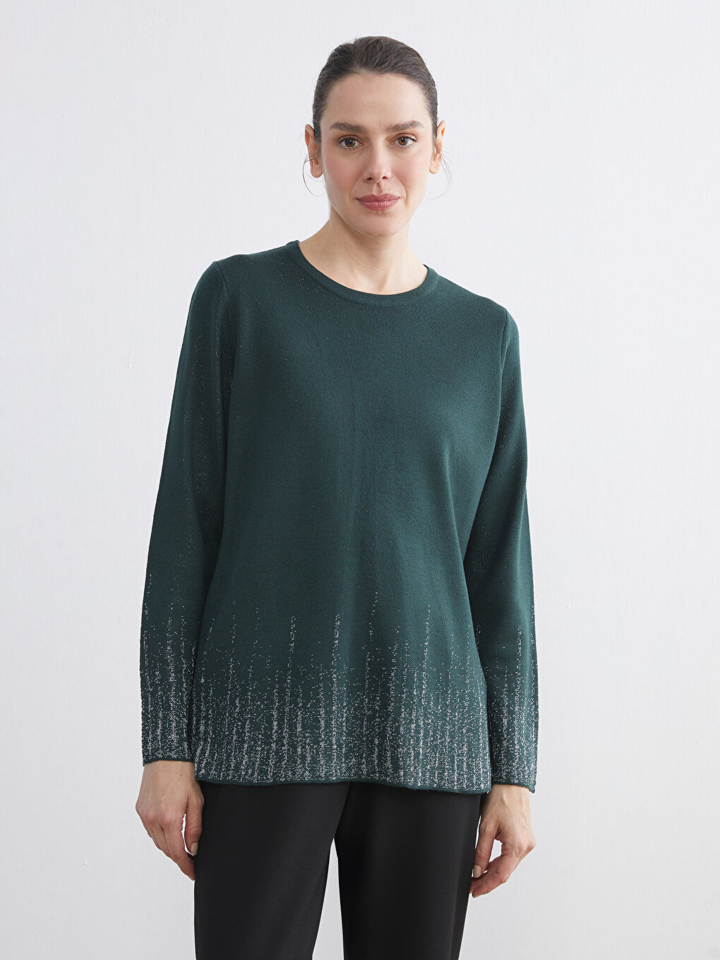 Crew Neck Patterned Women's Knitwear Sweater