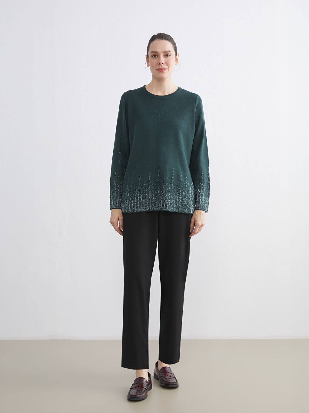 Crew Neck Patterned Women's Knitwear Sweater-1