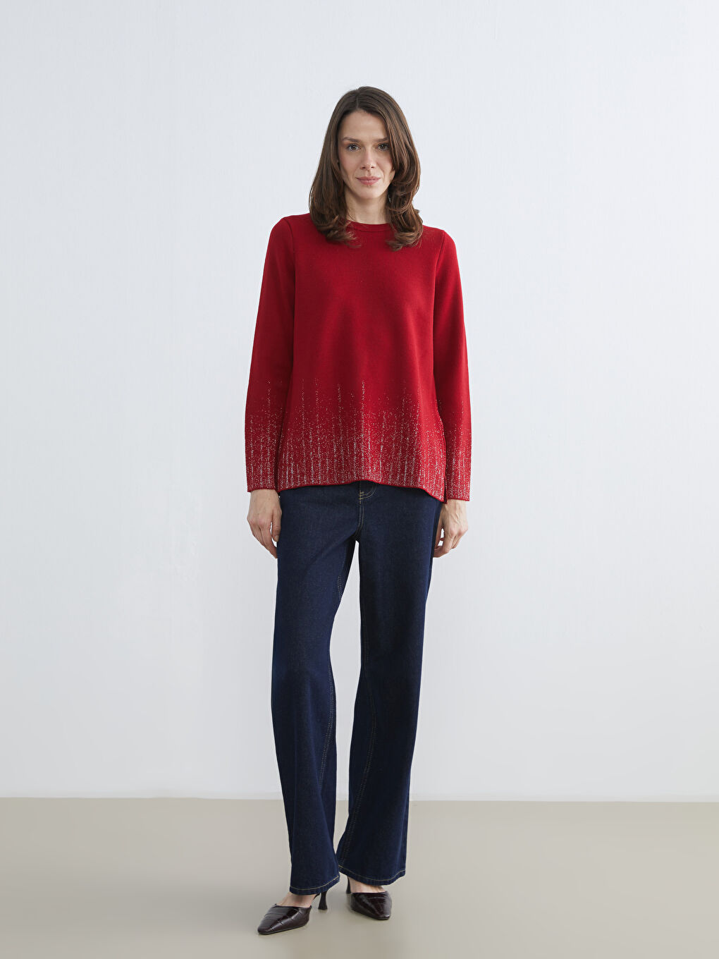 Crew Neck Patterned Women's Knitwear Sweater-1