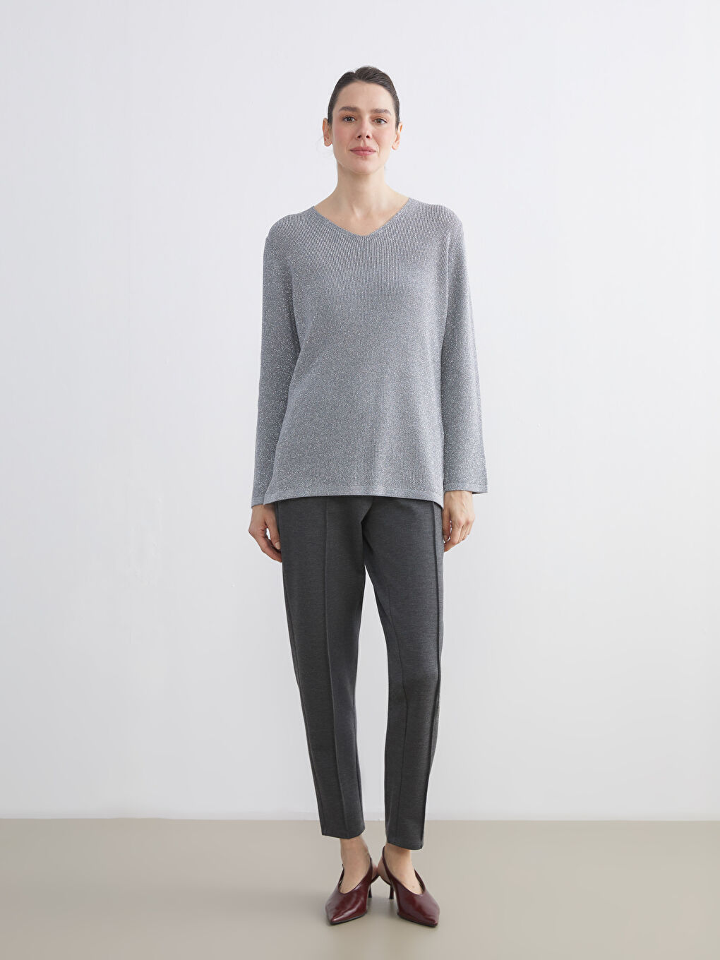 V Neck Women's Knitwear Sweater-1