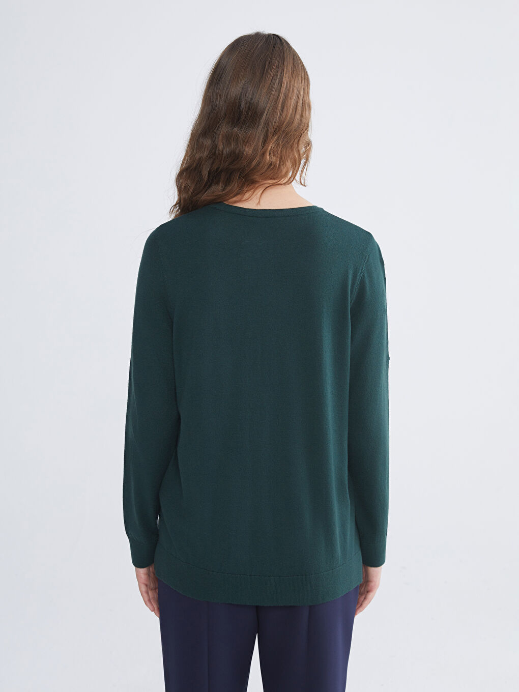 Yeşil Bisiklet Yaka Kendinden Desenli Kadın Triko Kazak-3