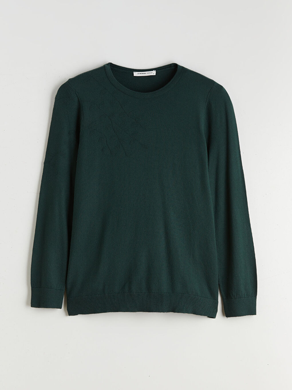 Yeşil Bisiklet Yaka Kendinden Desenli Kadın Triko Kazak-4