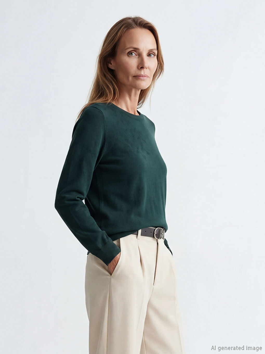 Yeşil Bisiklet Yaka Kendinden Desenli Kadın Triko Kazak-1