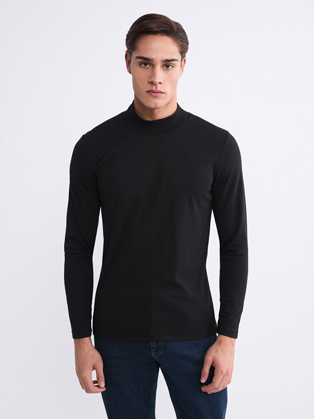 Siyah Dik Yaka Erkek Sweatshirt