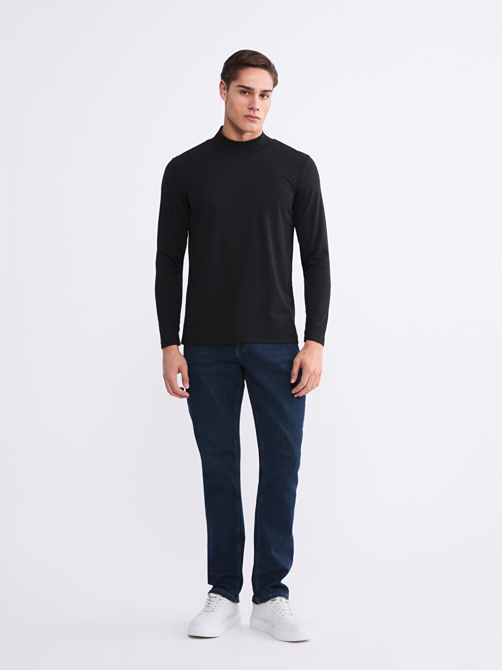 Siyah Dik Yaka Erkek Sweatshirt-1