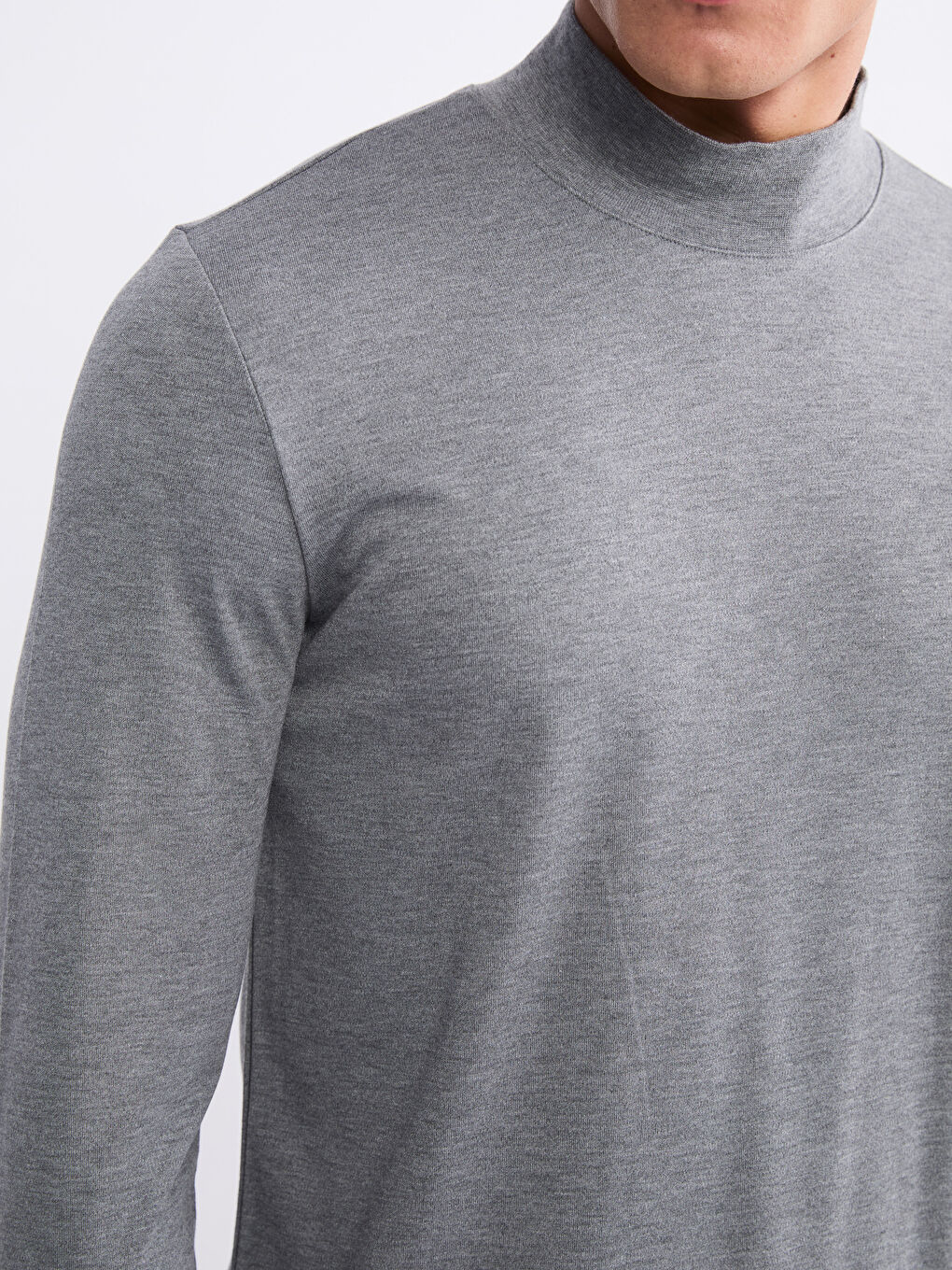 Gri Dik Yaka Erkek Sweatshirt-2