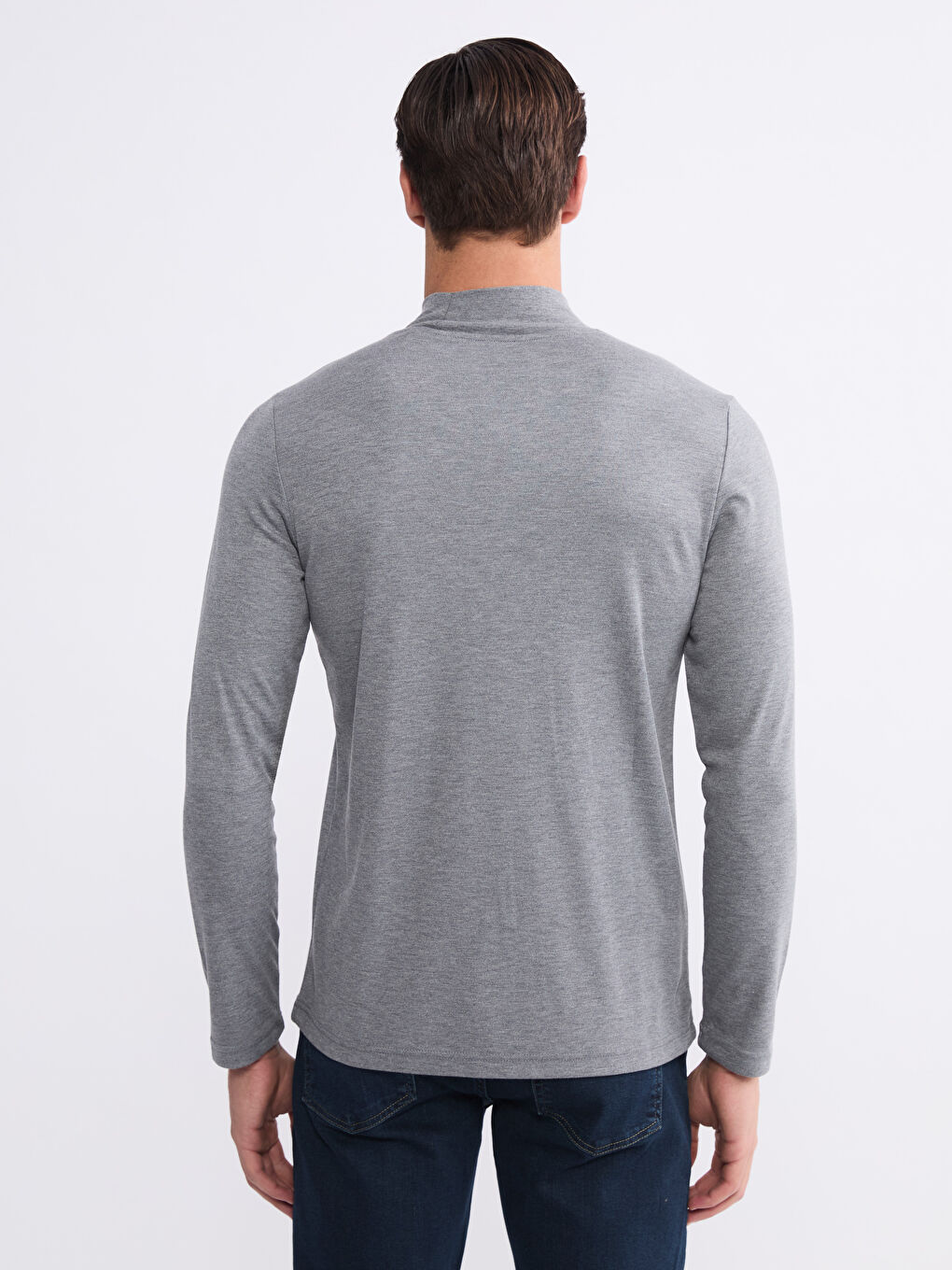 Gri Dik Yaka Erkek Sweatshirt-3