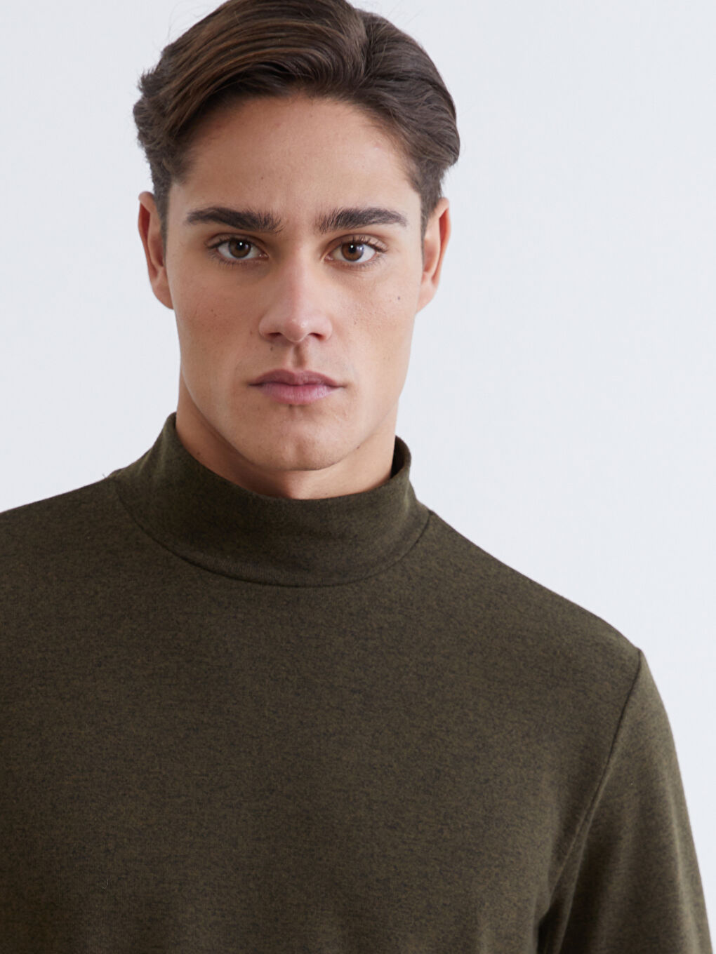 Haki Dik Yaka Erkek Sweatshirt-2