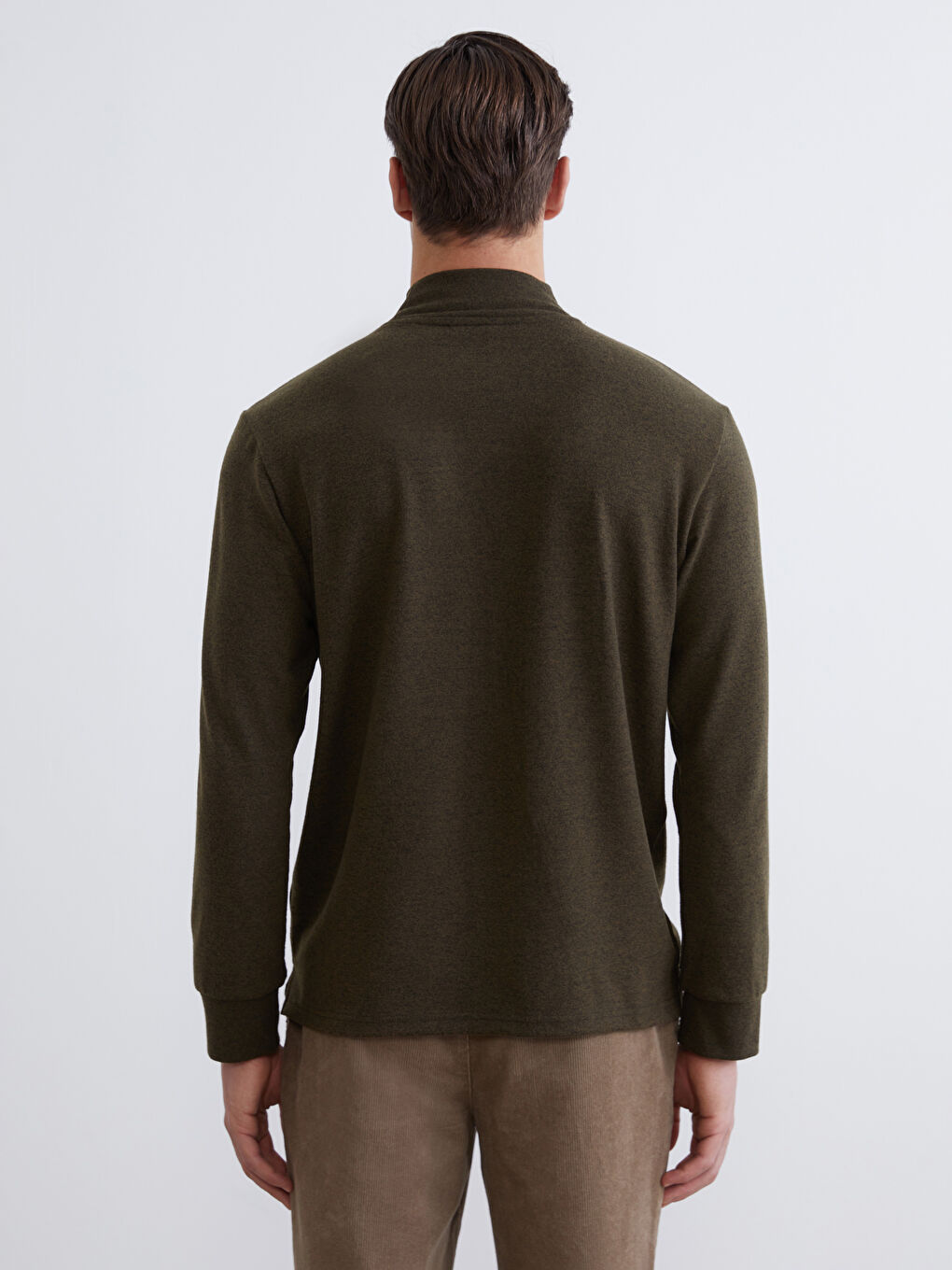 Haki Dik Yaka Erkek Sweatshirt-3