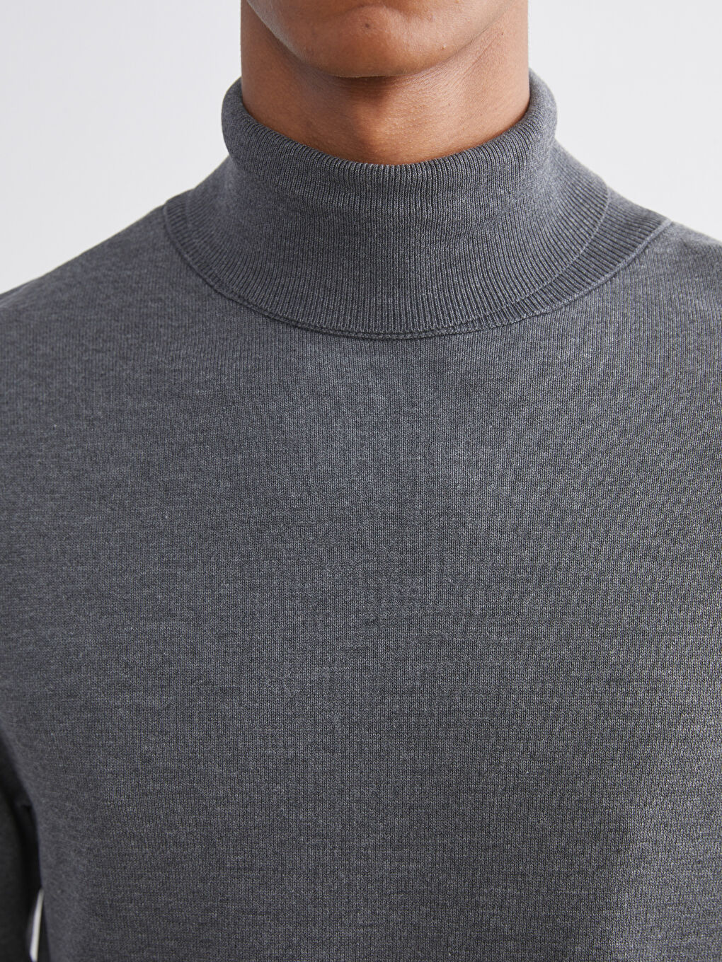 Gri Balıkçı Yaka Erkek Triko Kazak-2