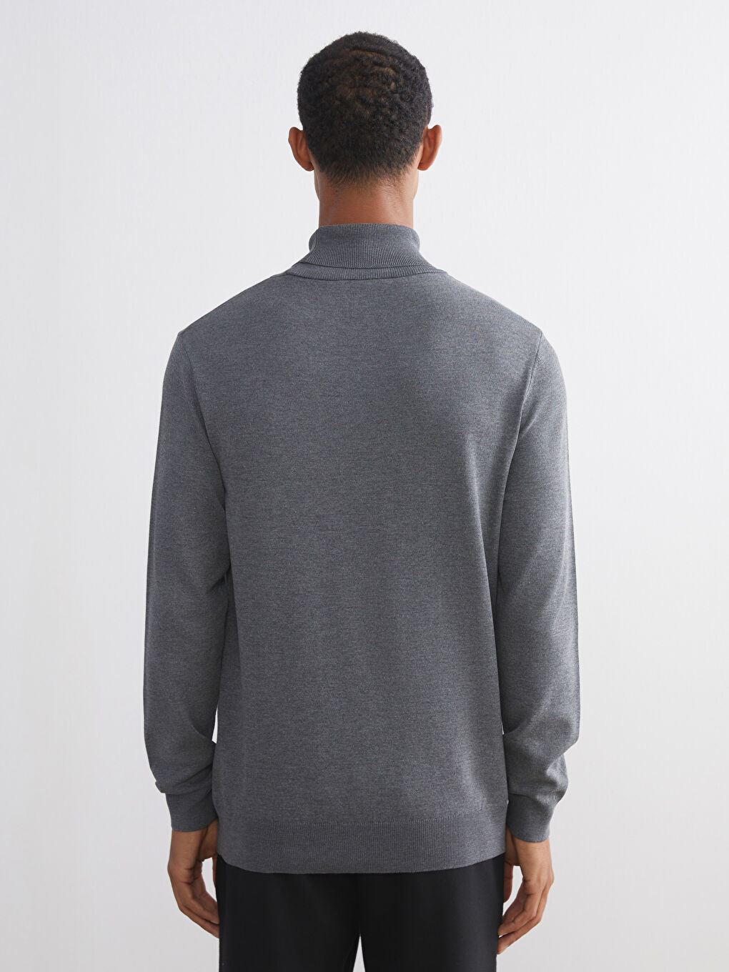 Gri Balıkçı Yaka Erkek Triko Kazak-3