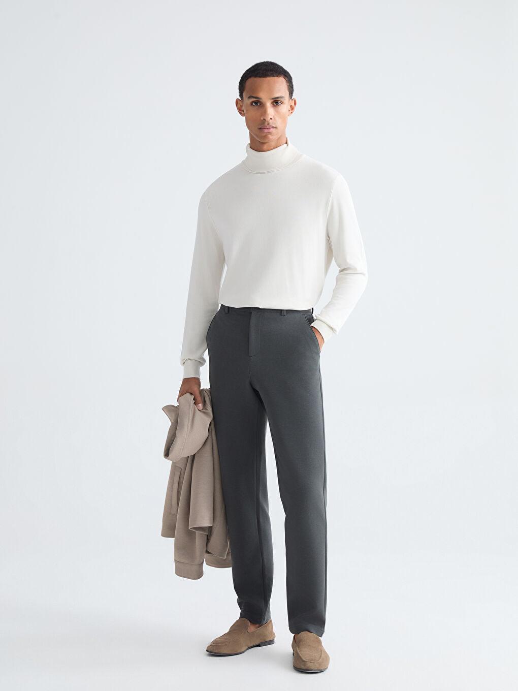 Bej Balıkçı Yaka Erkek Triko Kazak-1