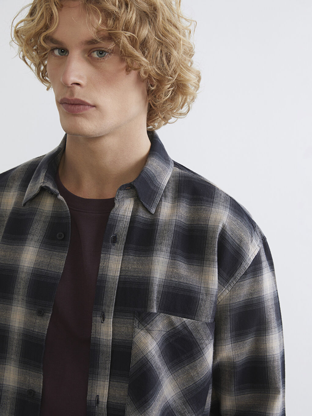 Kahverengi Rahat Kalıp Ekose Erkek Gömlek Ceket