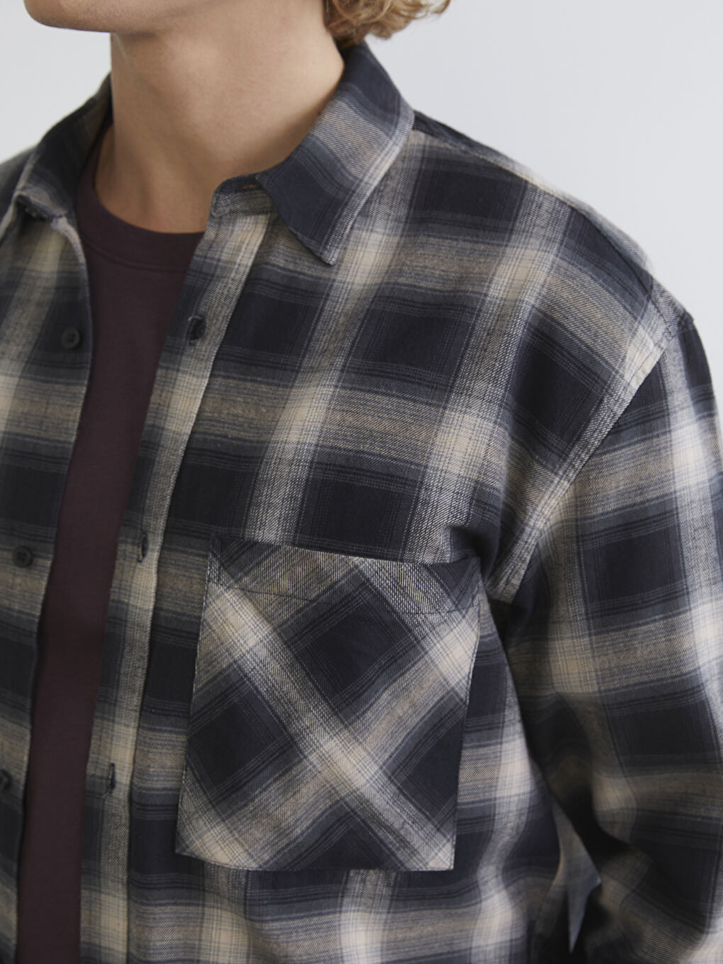 Kahverengi Rahat Kalıp Ekose Erkek Gömlek Ceket-2