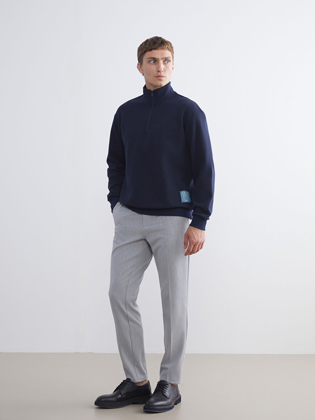 Lacivert Fermuarlı Dik Yaka Erkek Sweatshirt-1