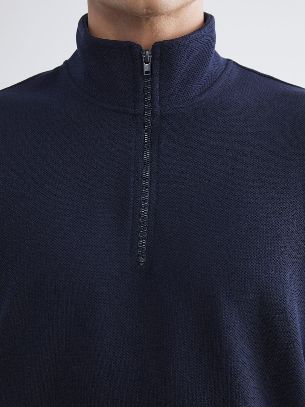 Lacivert Fermuarlı Dik Yaka Erkek Sweatshirt-2